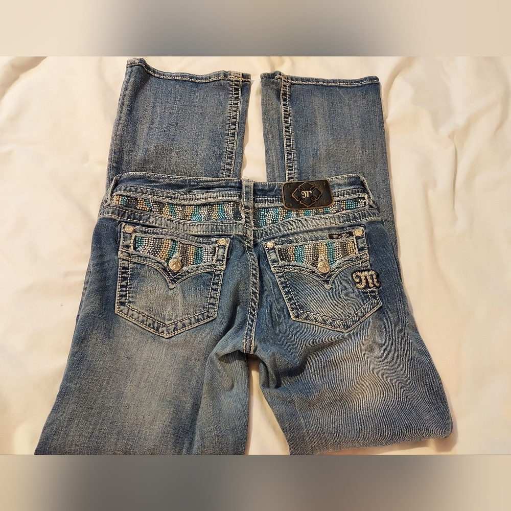 Miss Me Low Rise Edgy Boot Cut Jeans with Embellished Pockets - Picture 6 of 7